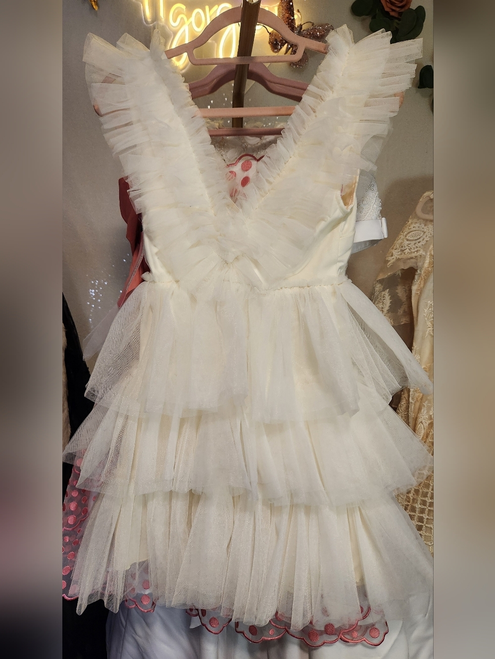 NWT Betsey Johnson Cream Tiered Tulle Mini Dress Size S - Picture 15 of 16